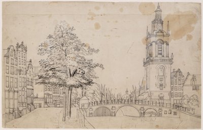 Jan Rodenpoortstoren with the Torensluis. Pen in grey. Dimensions unknown. Amsterdam, City Archives Amsterdam by Jan Spaan